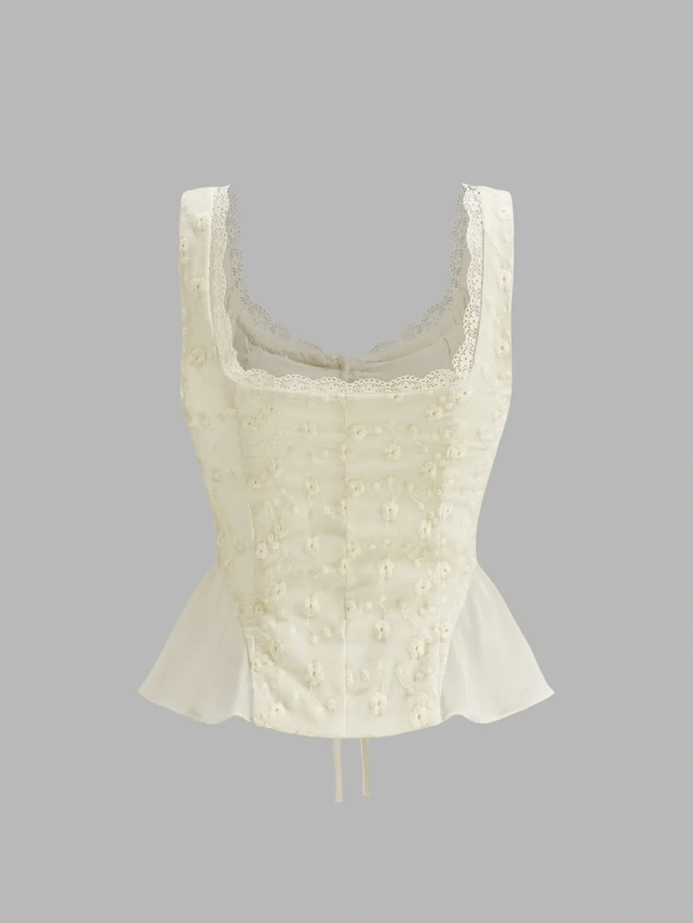 Commense Cream Embroidered Lace Trim Peplum Corset Top - Picture 3 of 3